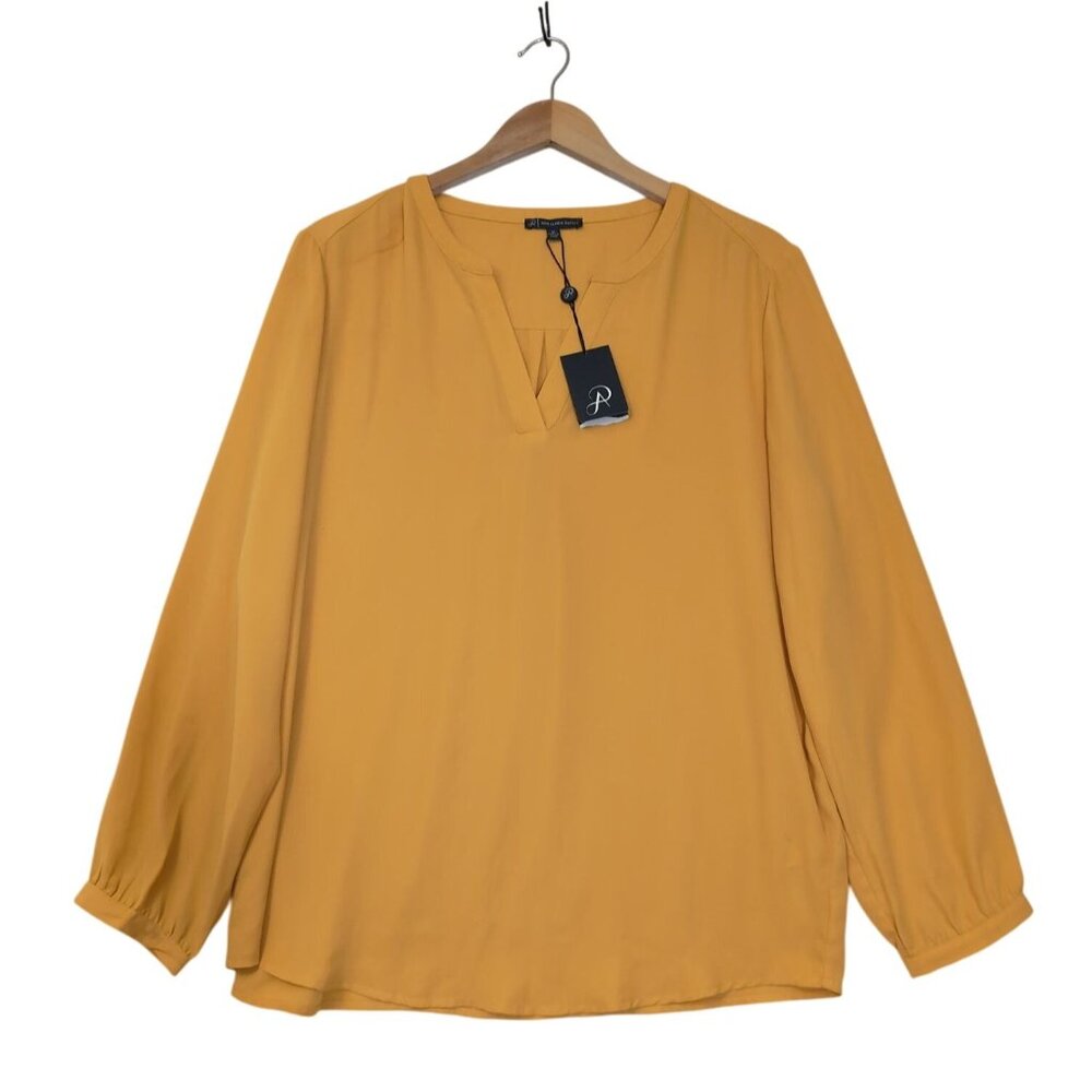 Adrianna Papell Mustard Yellow Split-Neck Blouse
